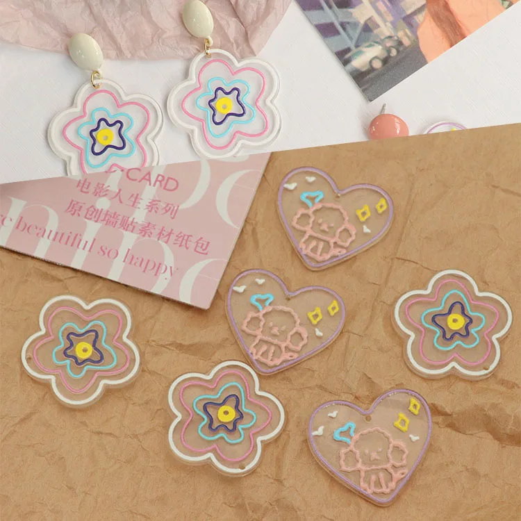 

Japanese and Korean Style Kawaii Flat Plastic Beads Clear Heart Flower Shape Beads Picture Drawing Acrylic Charms, Colorful