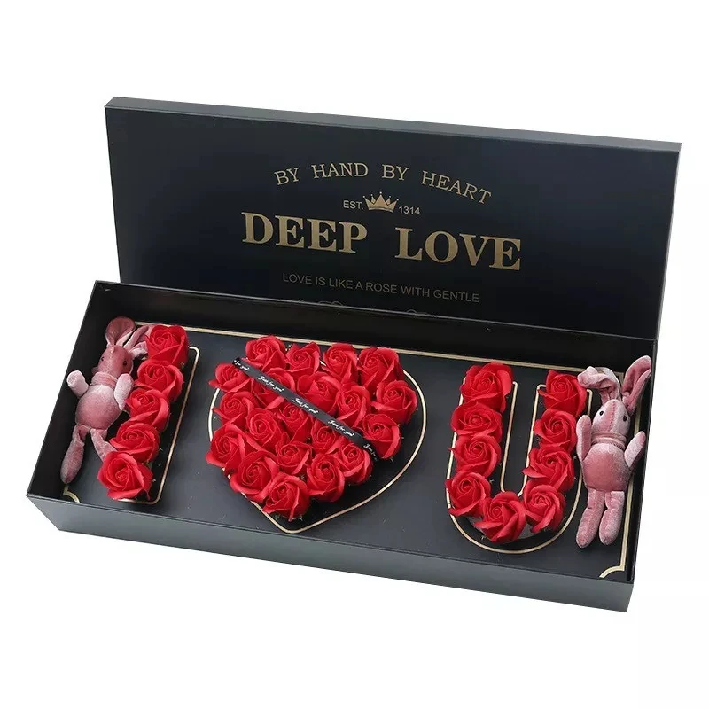 

2023 new design gifts artificial rose flowers in box I love you roses for mother's day Rabbit souvenir valentines day weeding