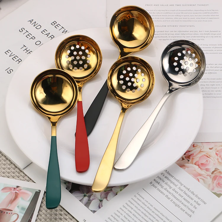 

Ruikaisi Kitchen Colorful Stainless Steel Spoon Serving Metal Filter Spoon