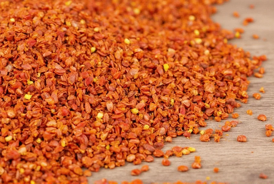 Red chili pepper flakes in a glass jar