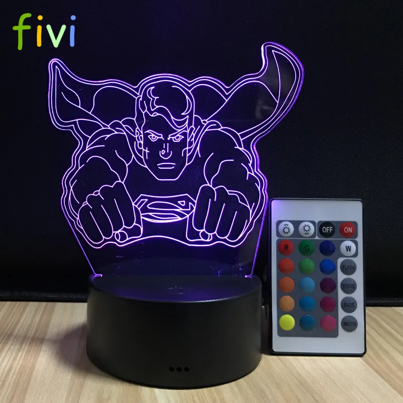 Superman Hero Night Light 7 Colors Change Remote Control Boy Bedroom Decorative Illusion Desk Table Lamp