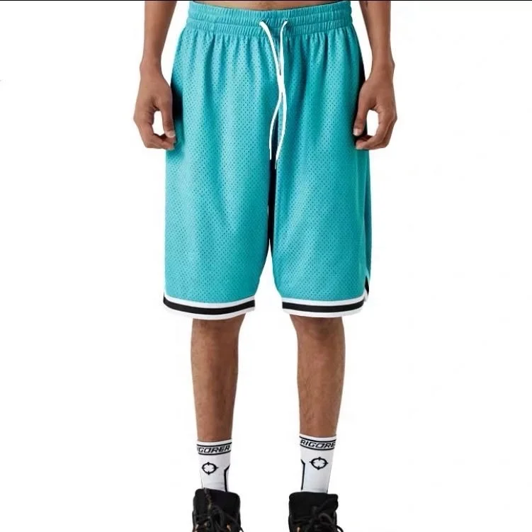 

Mens Knee Length Black Sports Basketball Shorts Contrast Color Mesh Fabric Elastic Waist Polyester Mid Length Gym Fitness Shorts, Provide color swatch to choose