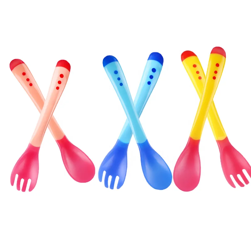 

Hot Sale Baby Color Changing Spoon Baby Temperature Color Changing Plastic Spoon And Fork for baby, Customized