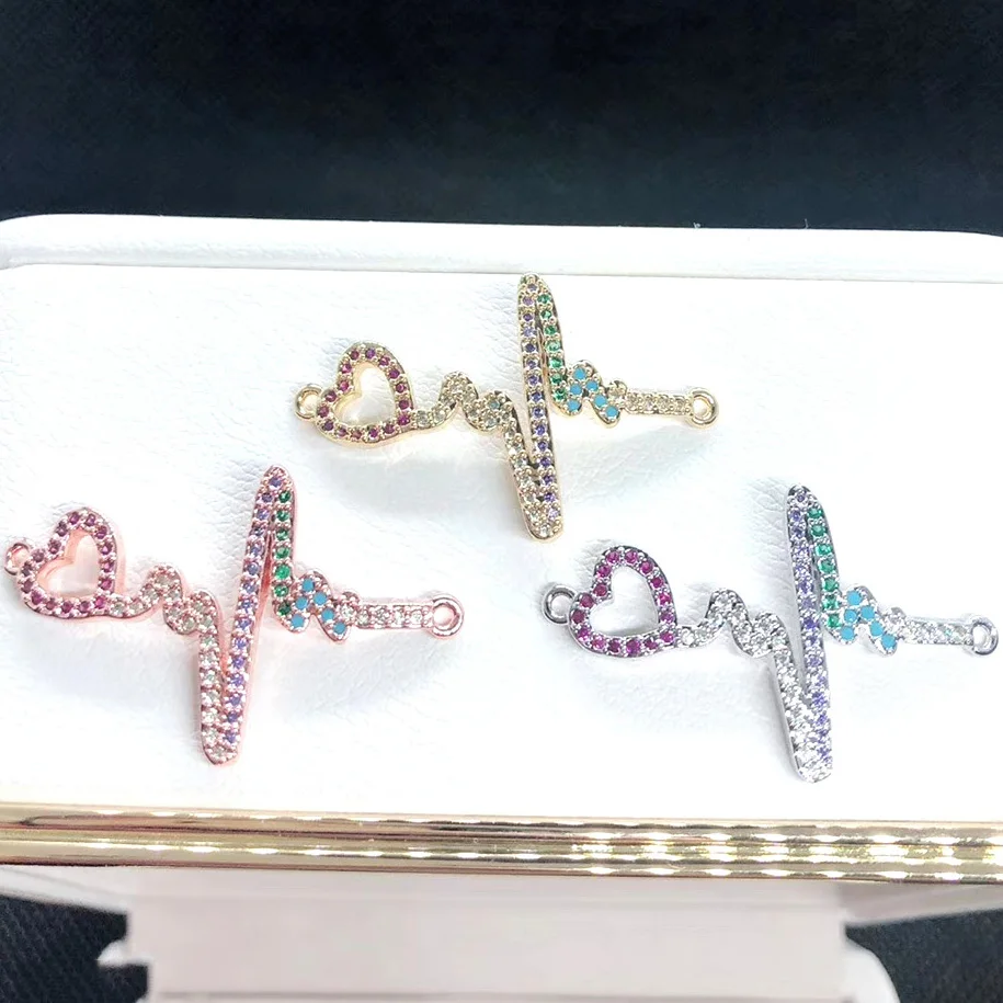 

High Quality Micro Pave Cubic Zircon Heart Shape Bracelet Connector Jewelry Making