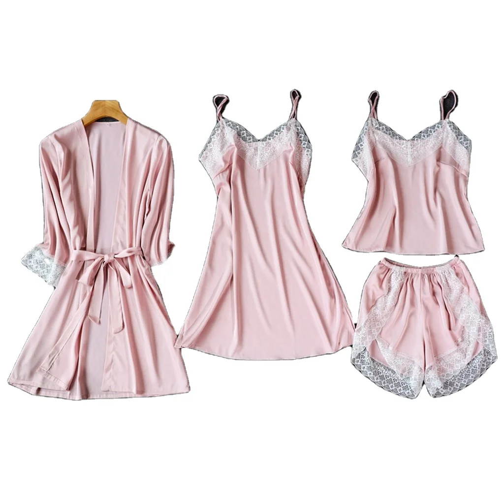 

AYP0244 factory wholesale sexy pajamas long sleeve lace sexy silk satin homewear sexy skirt