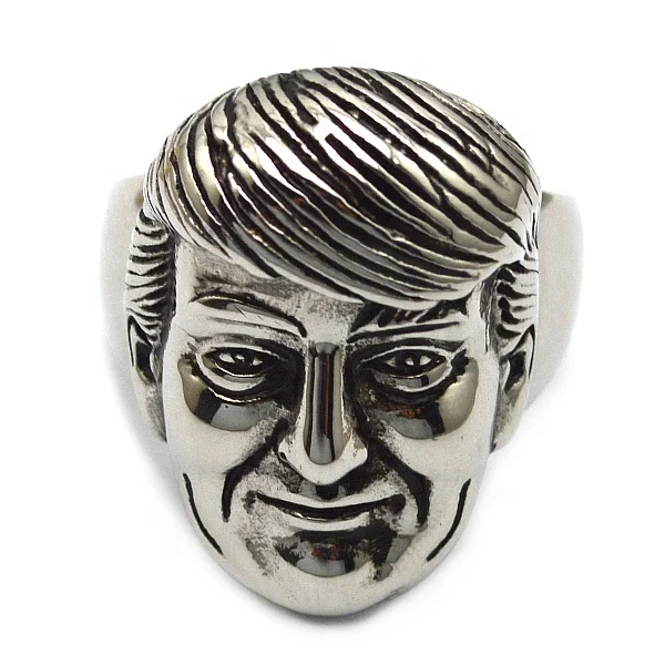 

Professional Custom Made Smiling Donald Trump Stainless Steel Ring for Men, Silver as picture;other platings are available