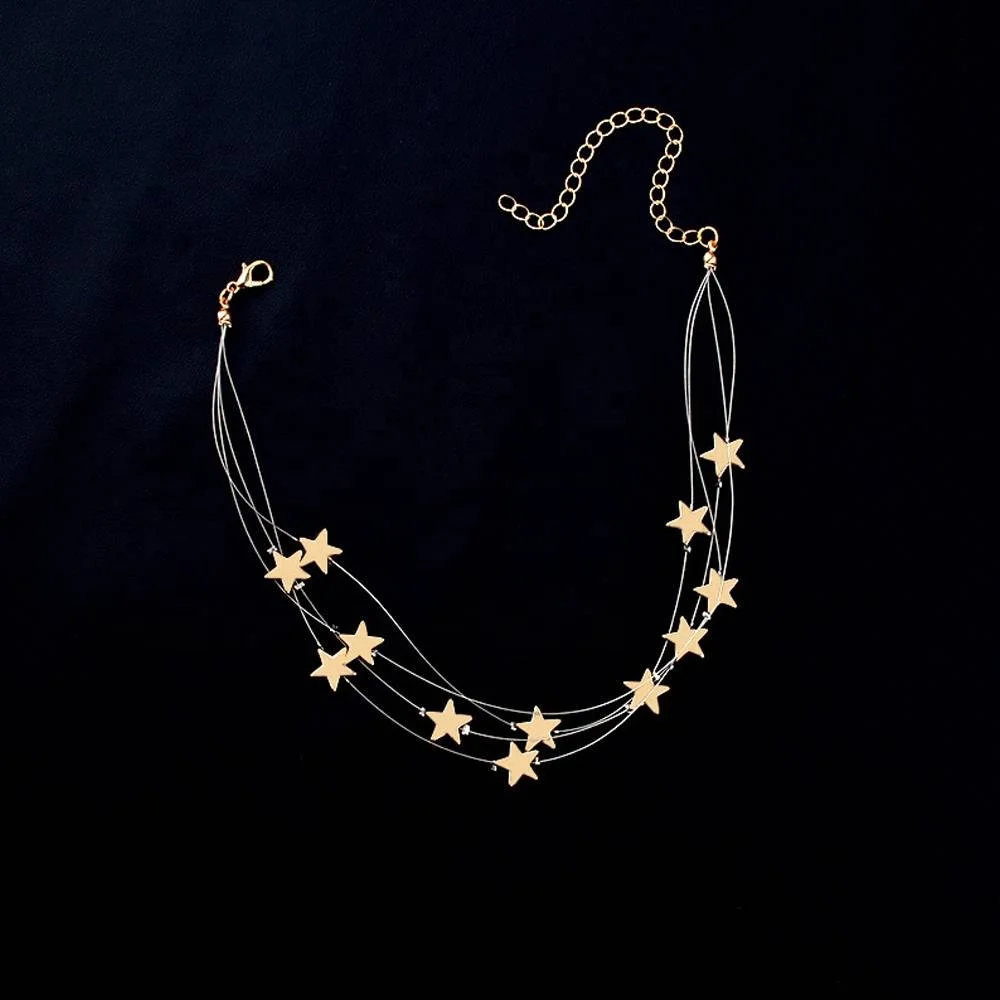 

Star Choker Necklace Gold Multi Layer Neckless Layered Stars Necklace, Golden