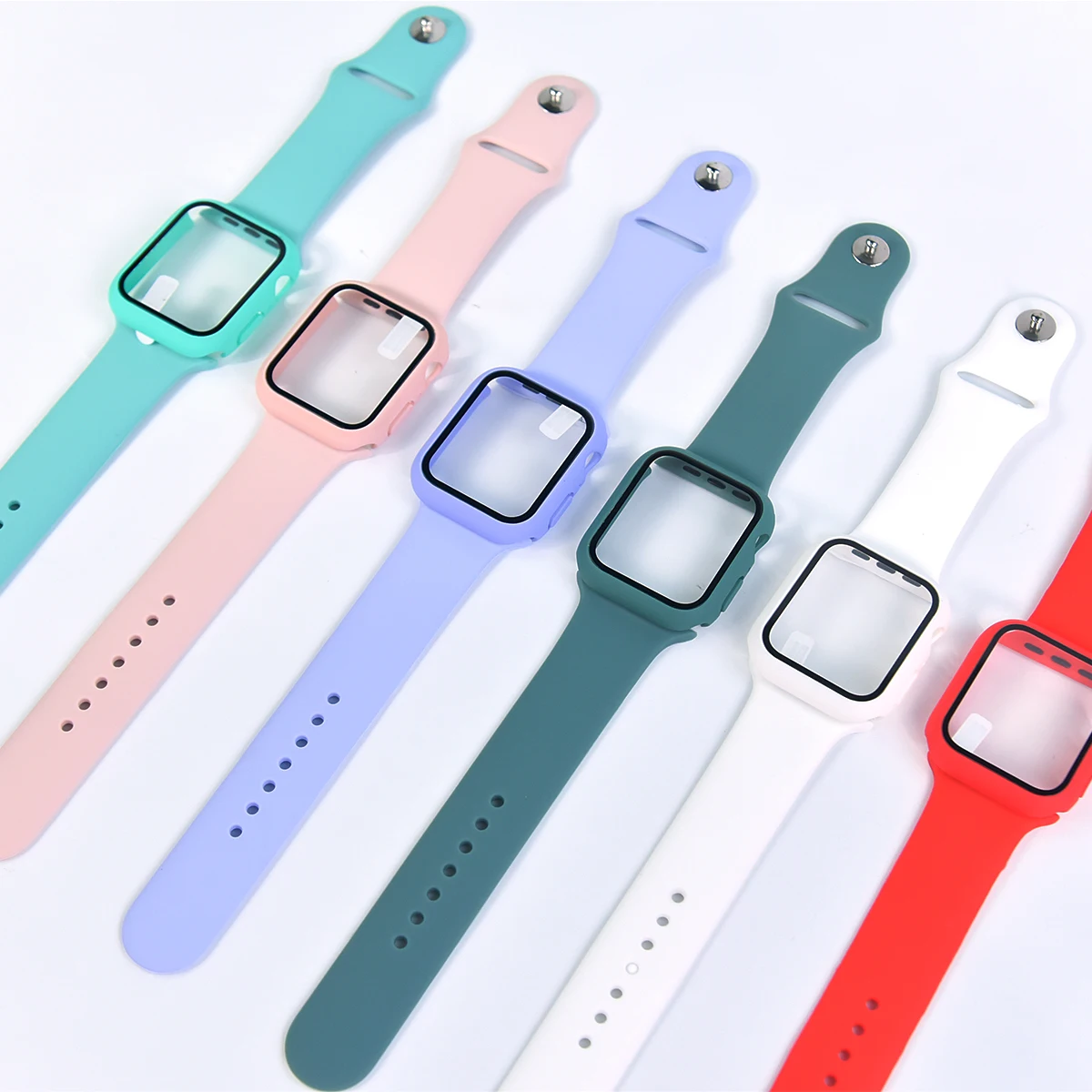 

Newly Designed Silicone Watch Band Set For Apple Watch Cases Covers For IWatch serie 6 5 4 3 SE 44mm 40mm iWatch Case 42mm 38mm, Multiple colors