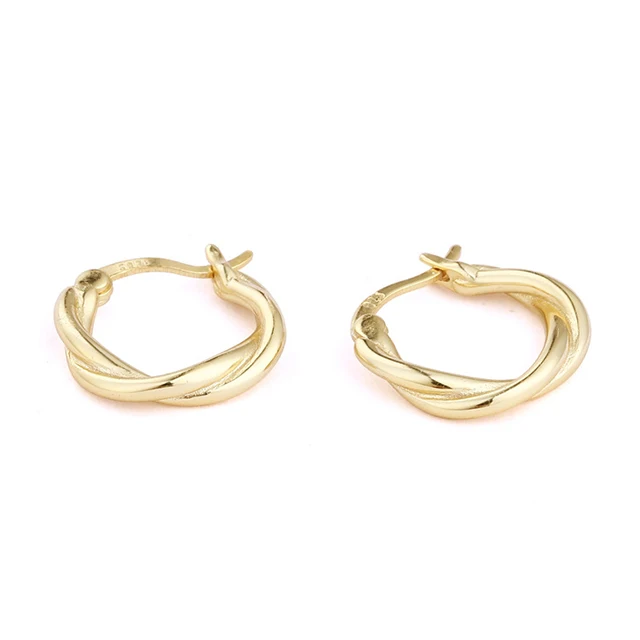 

925 Silver 18k Gold Plated Thick Women Round Twist Earrings Fancy Twist Hoop Earring