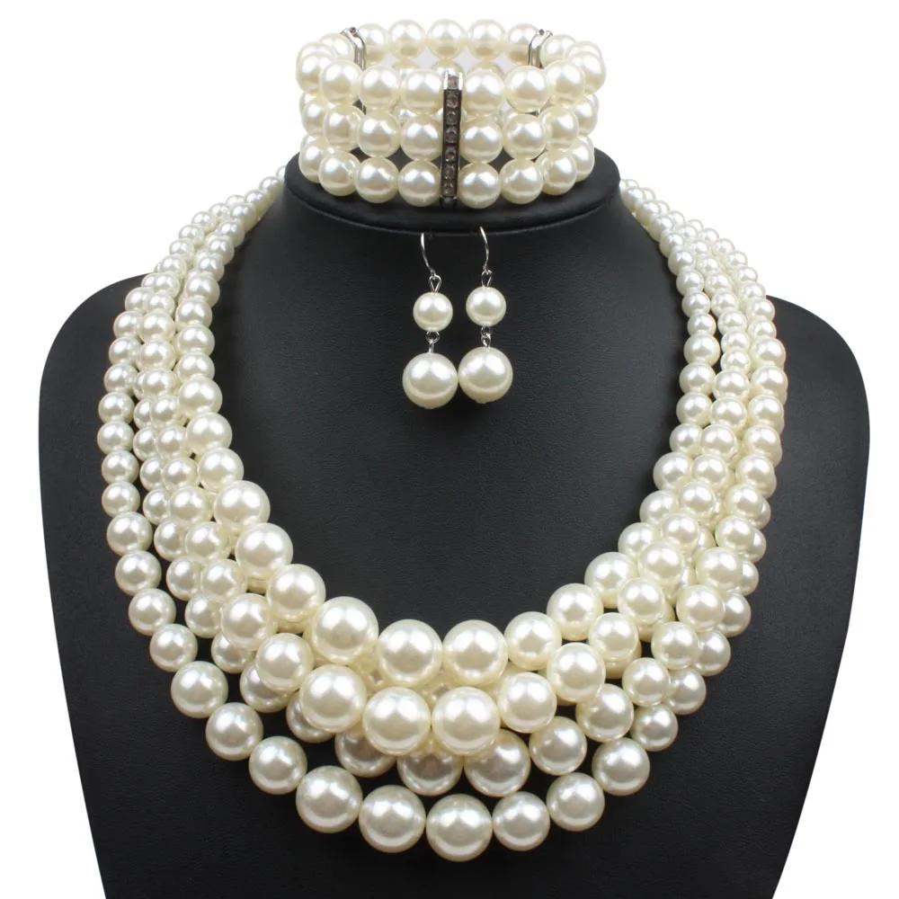 

African Jewelry Fashion Classic Personality Wild Imitation Pearl Necklace Bride Suit Wholesale Jewelry Sets Parure Bijoux Femme