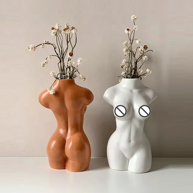 

Ins Nordic Female Lady Body Art Ceramic Vase Home Decor, White/black/brown