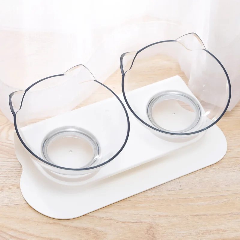 

Hot Sale Dual-use Pet Cat Food Water Bowls Protect Cervical Spine Antiskid Tilting Style Cat Shape Transparent Cat Pet Bowl, Black/white/oem