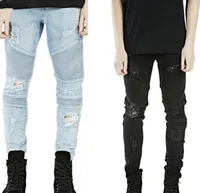

Street hole BIKER JEANS men skinny elastic feet motorcycle jeans trousers