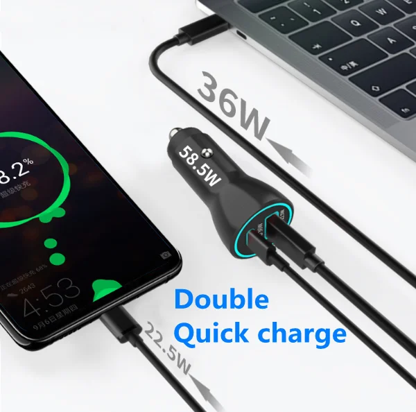 

Free Sample Usb Car Charger Adapter Dual Port Usb Car Charger PD 58.8W