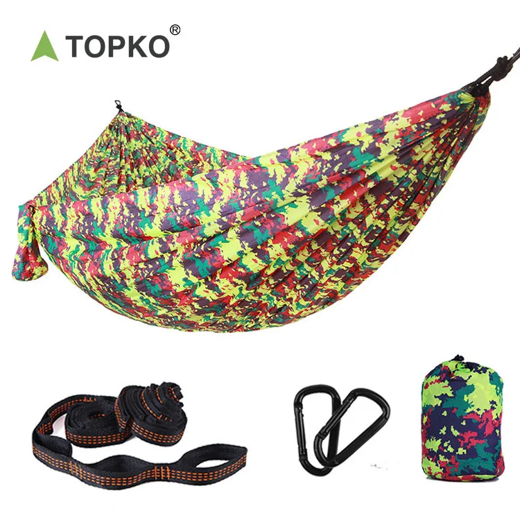 

TOPKO Hot Sale Two-color stitching Outdoor Garden Hanging Hammocks Nylon Material Hammock Set, Customized