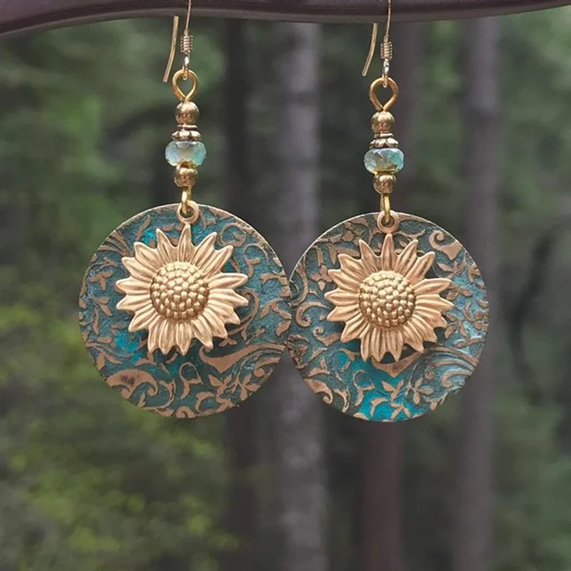 

Bohemia Gold-plated Sunflower Earring Engagement Wedding Drop Earrings for Women Girl, Picture