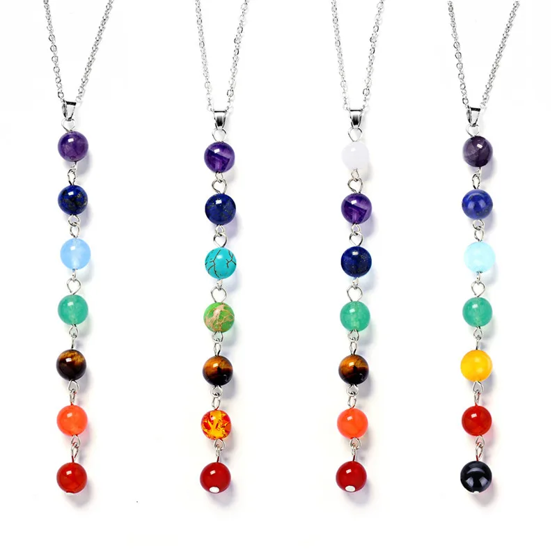 

2021 Latest Design 7 Chakra Natural Stone Beads Pendant Women Yoga Reiki Healing Balancing Necklaces