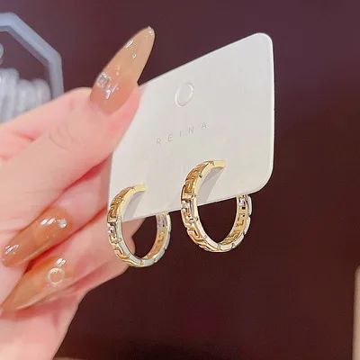 

S925 Silver Needle Real Gold Plated Irregular C Shape Stud Earrings Creativity Gold Geometric Hoop Earrings