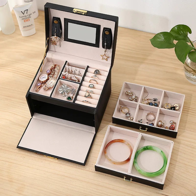 

Luxury drawer gift paper cardboard custom logo printed velvet bracelet earring necklace ringportable jewelry organizer box