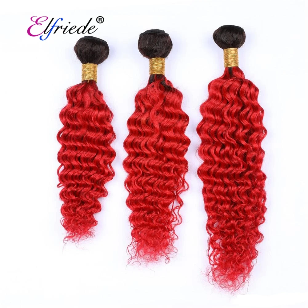 

#T 1B/Red Deep Wave Ombre Hair Wefts Brazilian Remy Human Hair Weaving Bundles 3pcs/pack XTHW-194