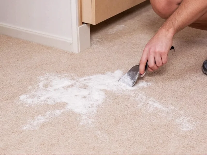 Applying baking soda paste to carpet stain