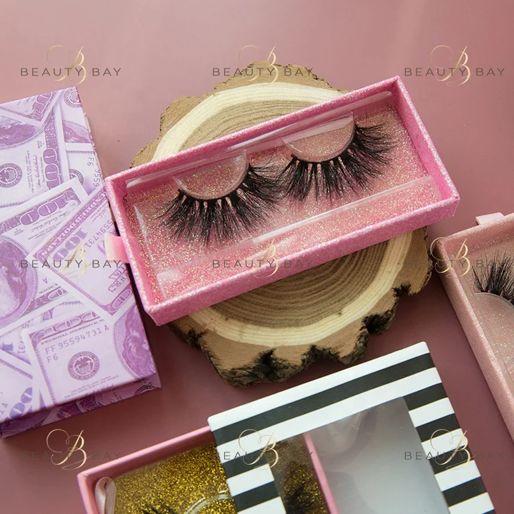 

wholesale bulk private label natural long 3d false eyelash mink lashes with pink eyelash boxes, Natural black