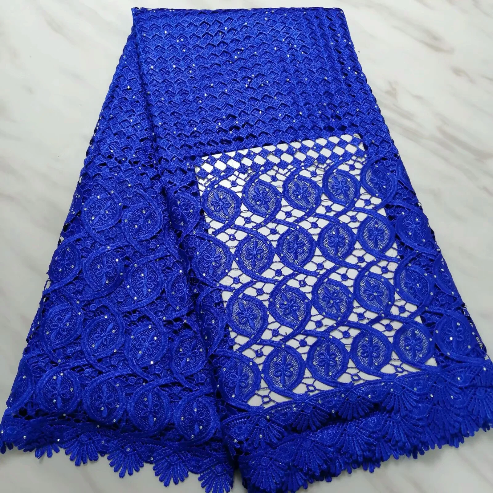 Blue sewing Nigerian cord lace fabric african lace fabric embroidery mesh french textile with stones guipure lace fabric 5yards