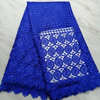 

Blue sewing Nigerian cord lace fabric african lace fabric embroidery mesh french textile with stones guipure lace fabric 5yards