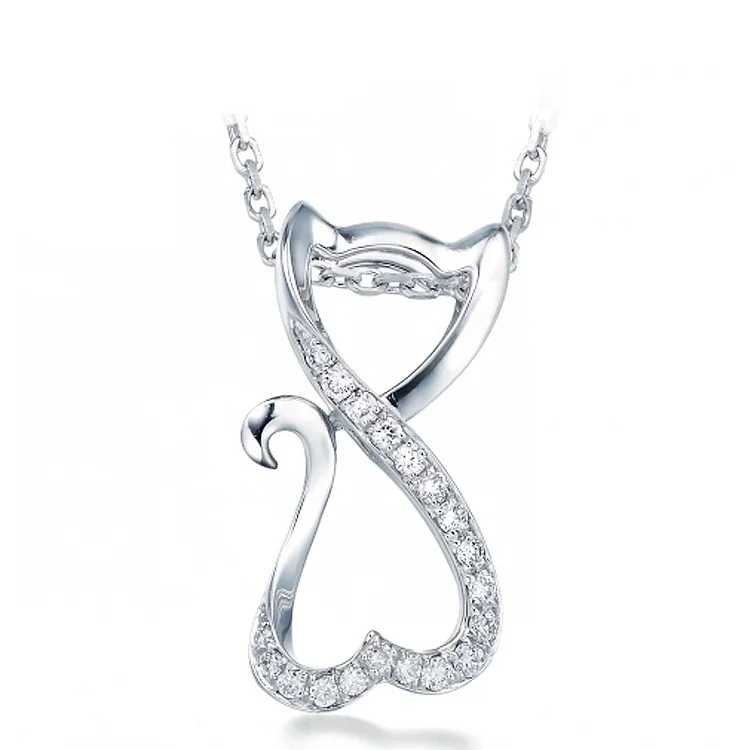 

Lovely 925 sterling silver cat animal pendant necklace for girls, White