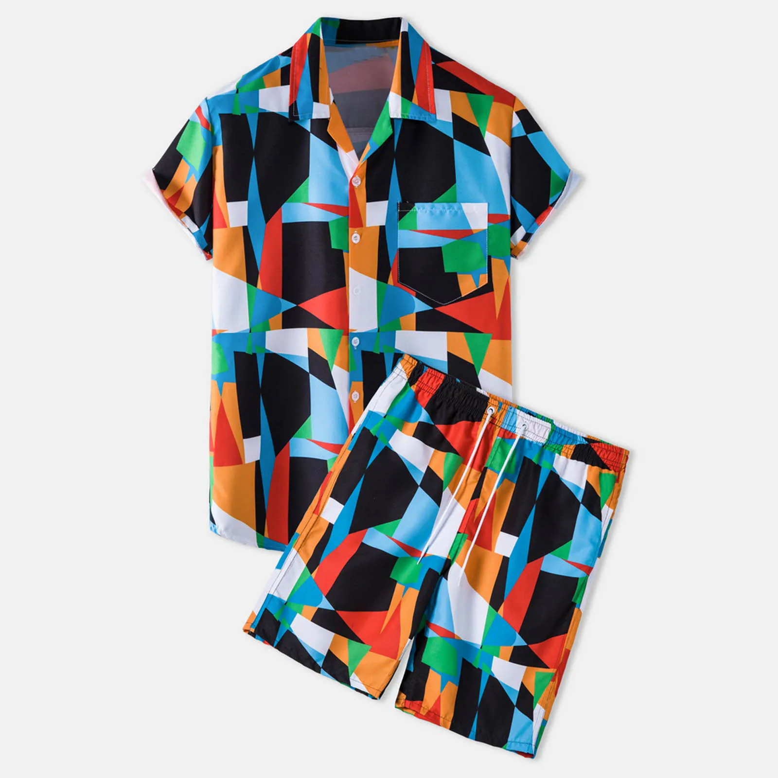 

Colorful Men Sets Lapel Shirt Casual Printed Shorts Beach Streetwear For Men Short Sleeve Shirt Shorts Beach Conjuntos Masculino