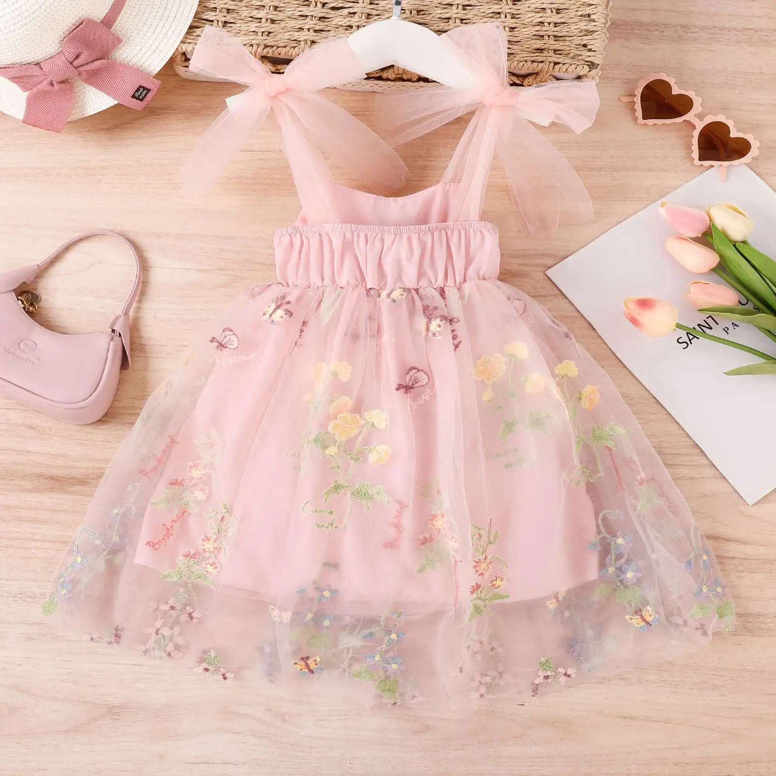 

Hot Sale 2023 Rainbow Big Butterfly Baby Girl Dress Ruffle Flying Sleeve Tutu Baby Girl Dress 6-12 Month