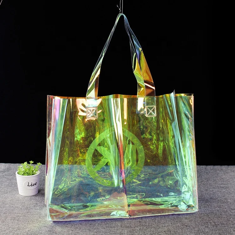 

New fashion female transparent handbag shopping laser holographic pvc tote bag