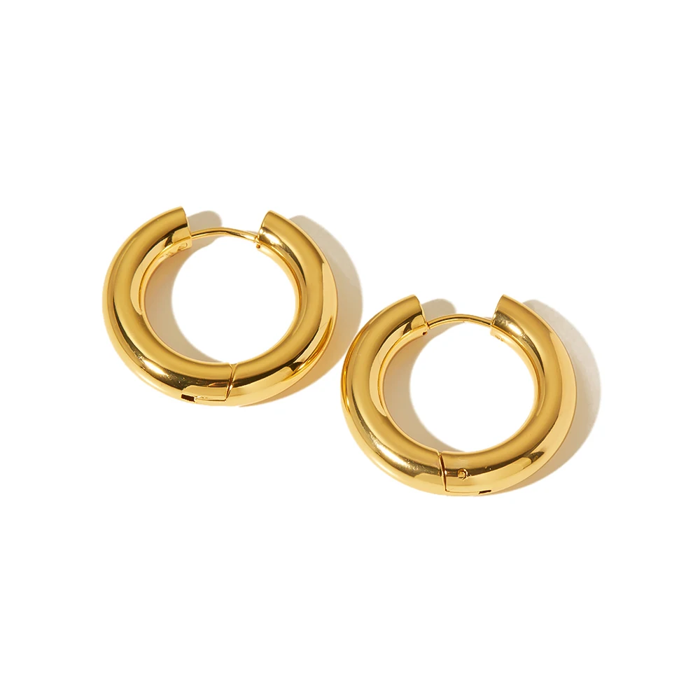 

High Polished 5MM Chunky Circle Geometric Hoop Earrings For Women Stainless Steel 18K Gold Plated Huggie Earrings