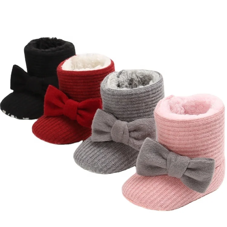 

Multicolor Winter warm boots baby shoes toddler girls cotton boots with bow decorated for 0-12 months, As picture