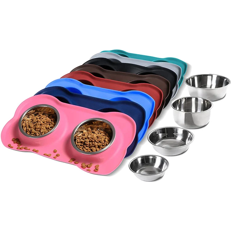 

Hubulk Pet Dog Bowls 2 Stainless Steel Dog Bowl with No Spill Non-Skid Silicone Mat Pet Food Scoop Water and Food Feeder Bowls