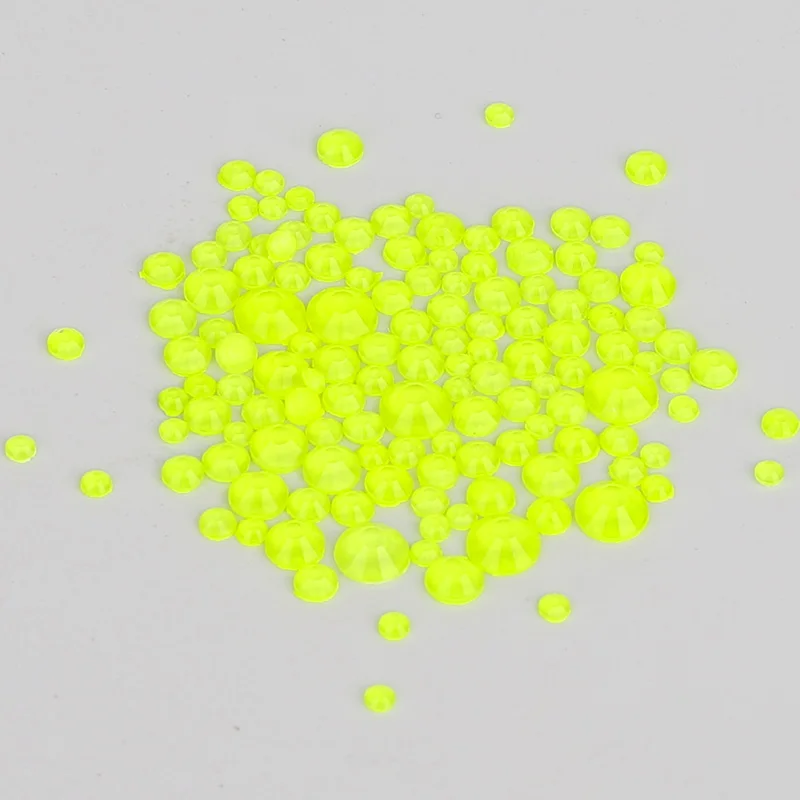 

Wholesale Neon yellow Color Non HotFix Glass FlatBack Rhinestones Mix size SS6-SS20 for Garments and Art Decoration