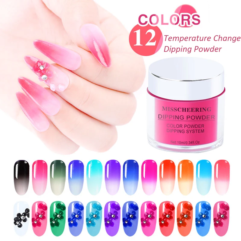 

10g Temperature Change Dipping Powder Gradient Magical Color Nail Art Pigment Extension Carved Glitters Nail Powders Natural Dry, 12 colors as picture show