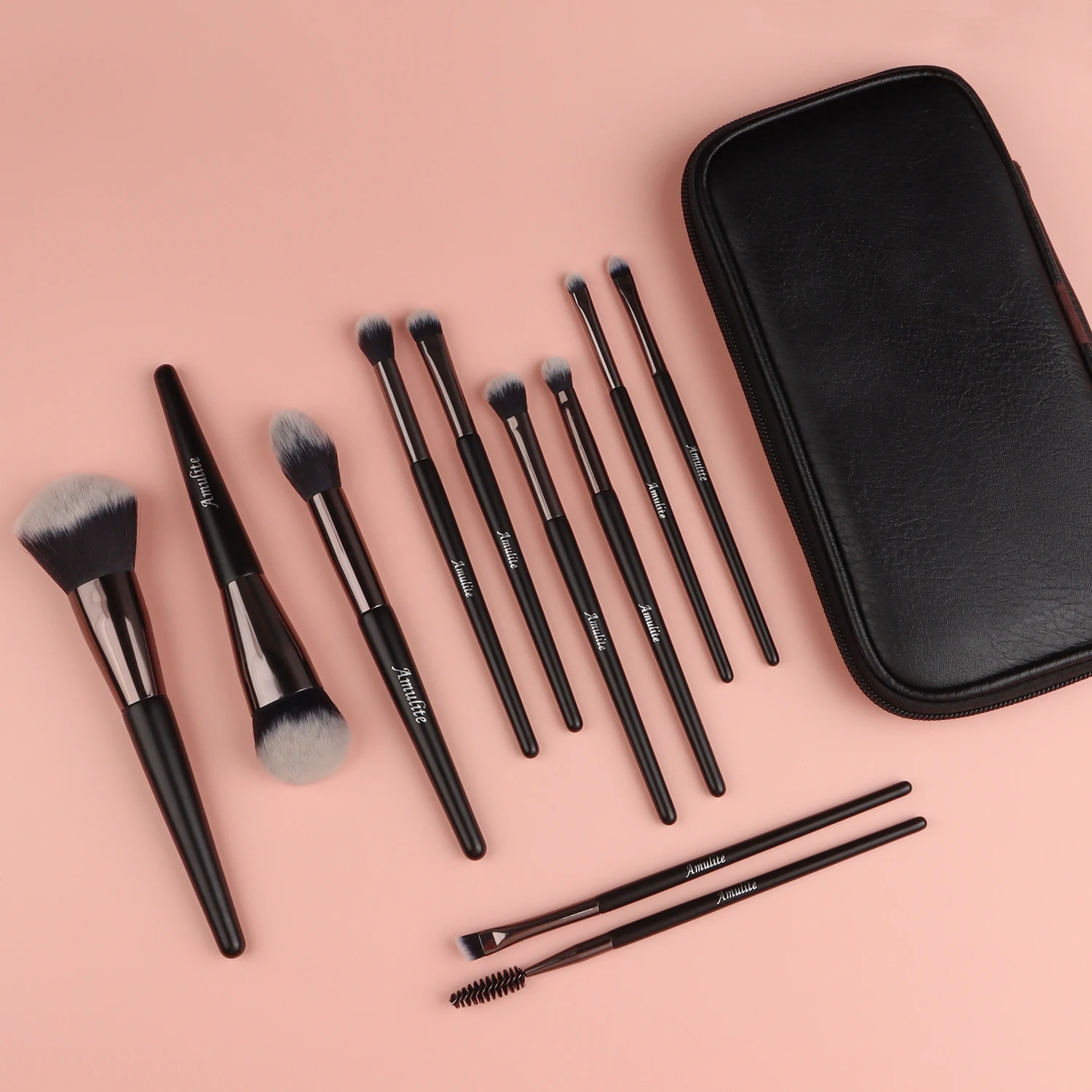 

Black 11pcs brochas maquillajes professional beautylicious makeup brushes with zipper bag