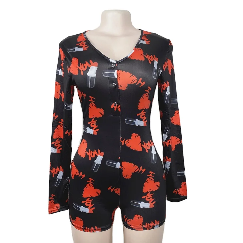 

Hot Sale Women Valentines Sleepwear Long Sleeve Sexy Rompers Adult Onesie Pajamas Woman Valentines Day Onesie, 24 color