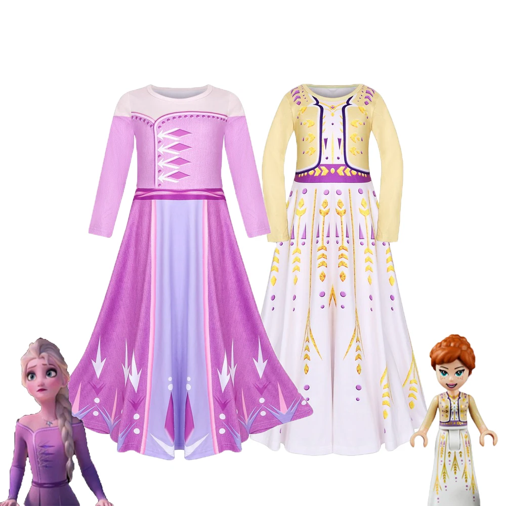 

New 2 Elsa And Anna Cosplay Costume Baby Girl Princess Long Dress BX1668, Pink, red blue,green,dark blue