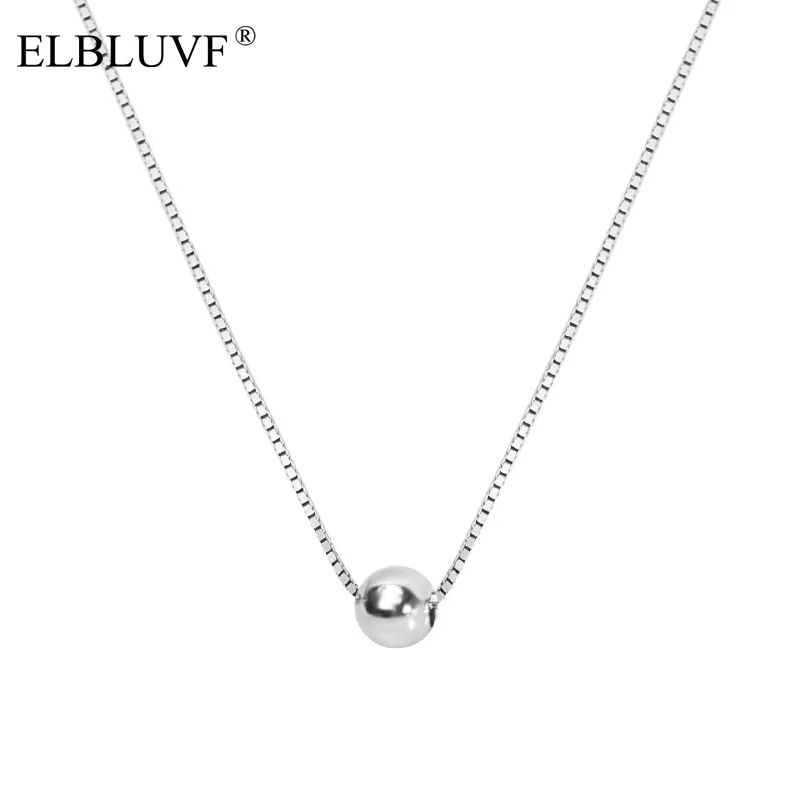 

ELBLUVF Free Shipping Solid 925 Sterling Silver Platinum Plated Simple Little Ball Bead Pendant Necklace For Women, Silver ,gold