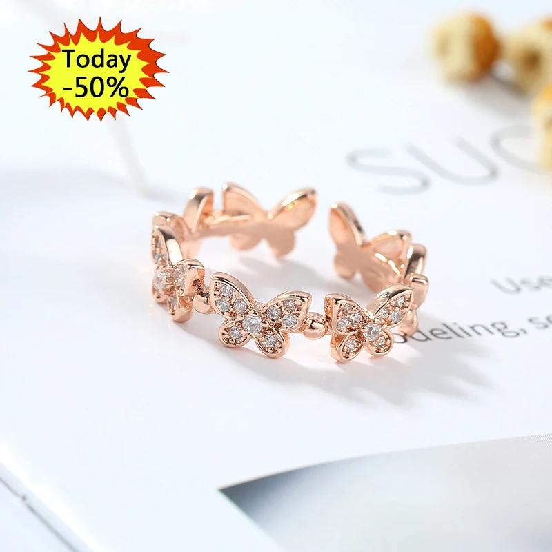 

Sophisticated Stylish Crystal Zircon Jewelry Gold Plate Simulation Diamond Rings Fashion Butterfly Women Ring