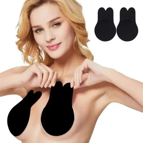 

Rabbit Ear Self Adhesive Push Up Bras Women Sticky Invisible Silicone Strapless Backless Pasties, Nude,black,yellow leopard,white leopard,flower