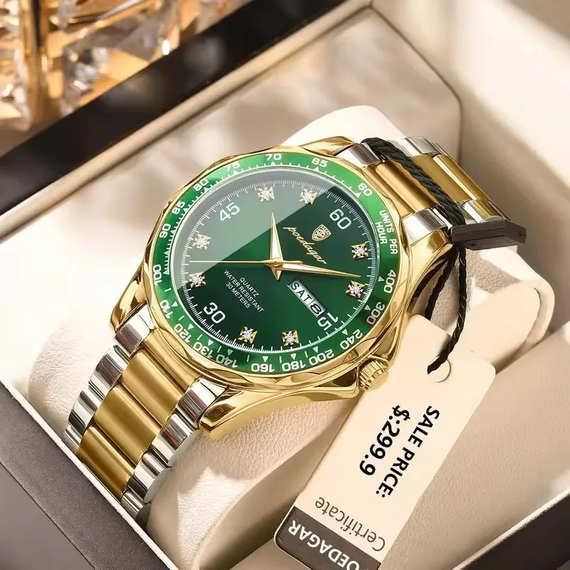 POEDAGAR Watch for Men 963 Luxury Quartz Male Wrist Watches Waterproof Luminous Date Week Stainless Steel Sport Men's Watches