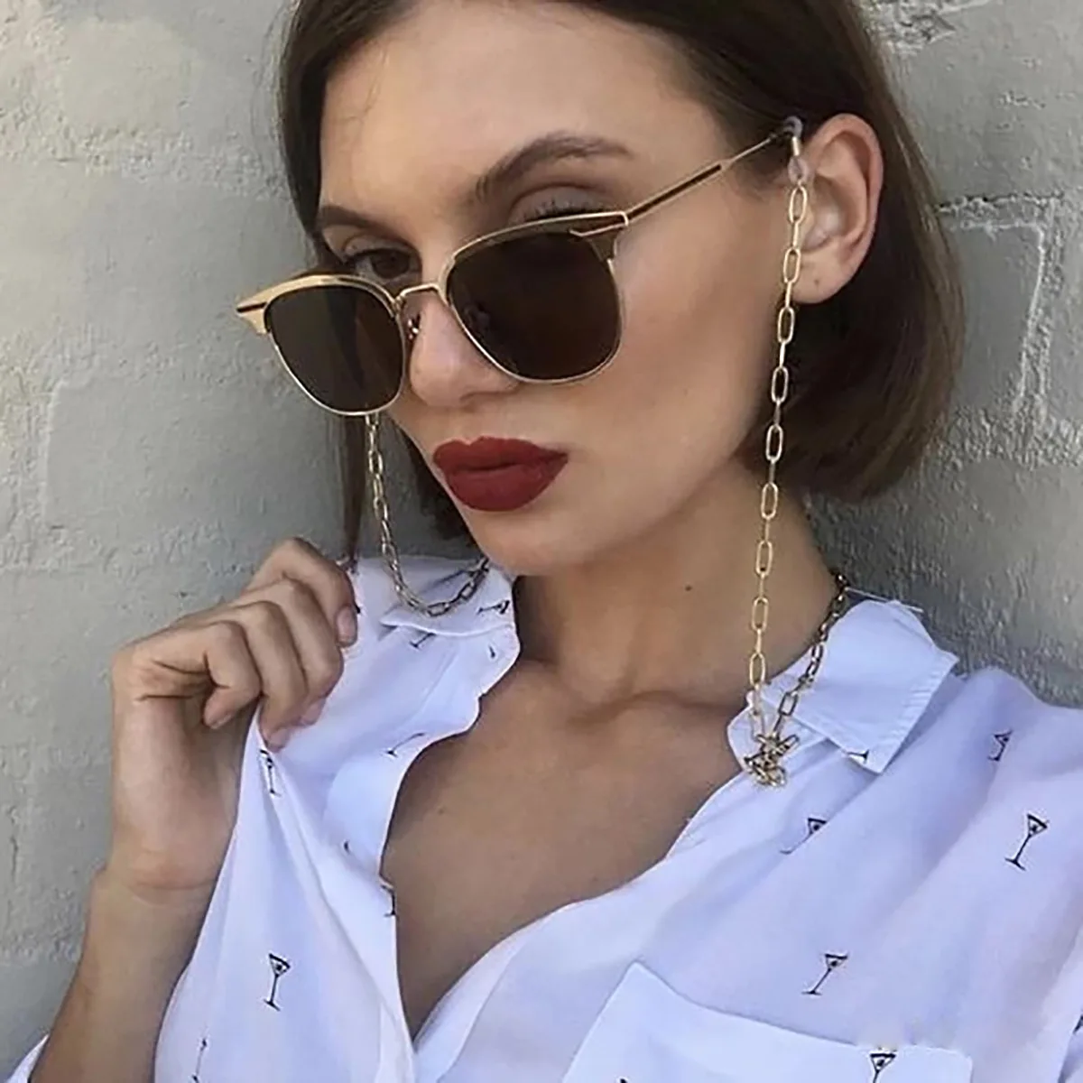 

Vintage Sunglasses Chain Holder Newest Fashion Metal Cross Cuban Chain for Gold Sunglasses Hip Hop Jewelry Trend Sunglass Chain
