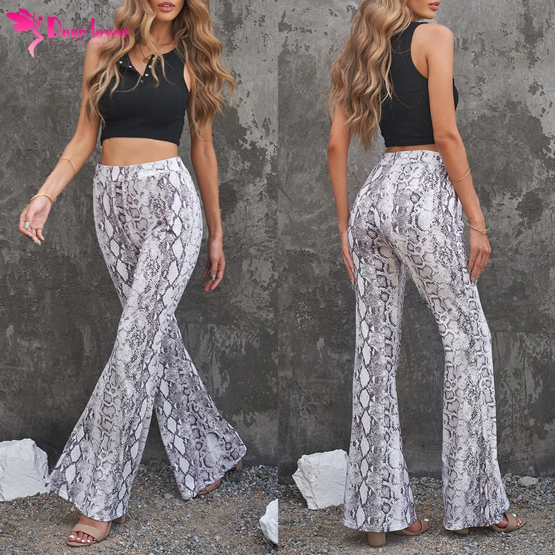 

2022 Wholesale Hot Sale Designer Women Snakeskin Print Casual High Waisted Ladies Flare Wide Leg Pants