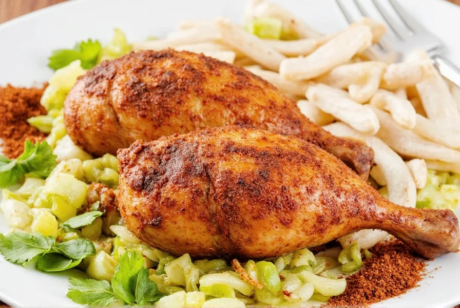 Chicken spice rub mix on wooden table