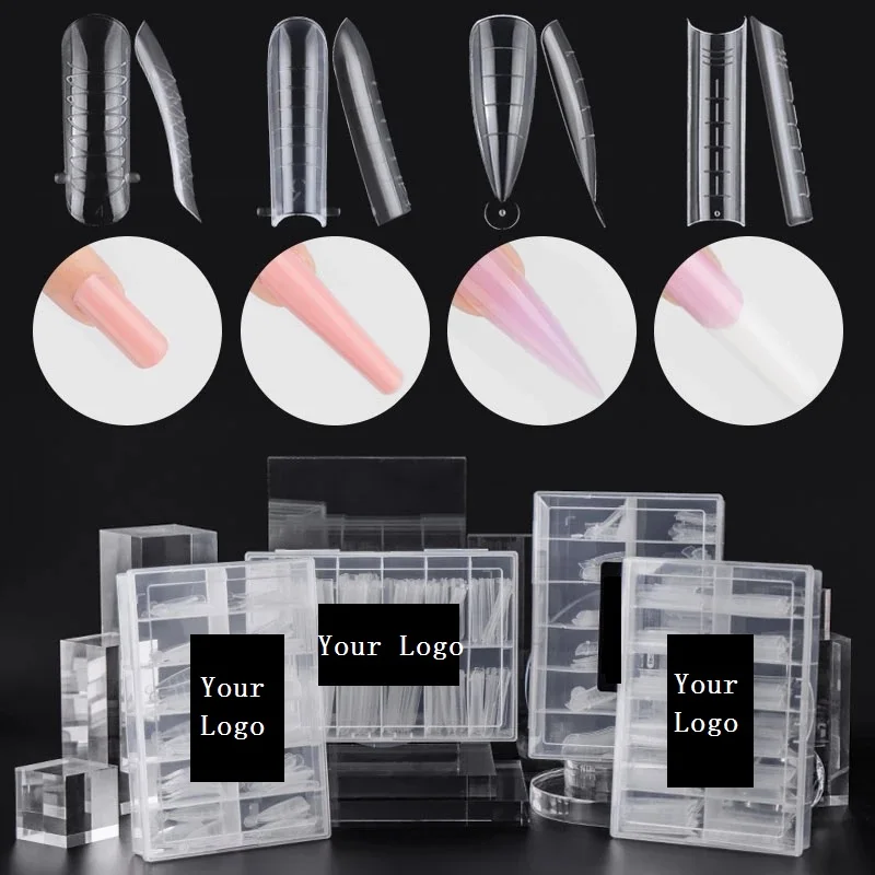 

Plastic Quick Building Dual Forms Poly Acryl Nail Extension Oval Stiletto Almond French Nails Tips Capsules Organizer, Multi color