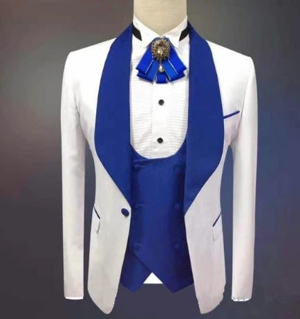 

HD143 2020 White One Button Groomsmen Royal Blue Shawl Lapel Groom Tuxedos Men Suits For Wedding/Prom Best Man Blazer, Per the request
