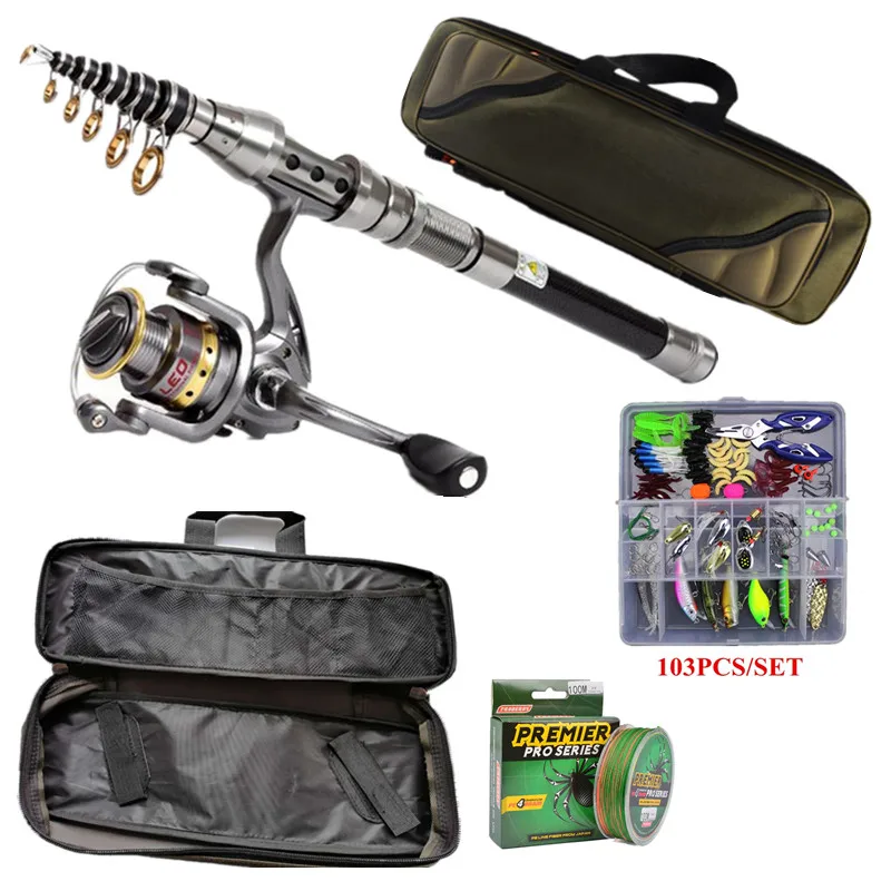 

Cheap new Spinning Telescopic Fishing Rod and reel Combo Kit Set with Fishing lure and line fishing combo bag package